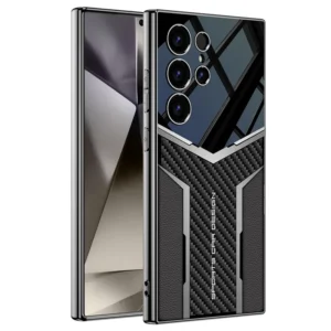 Samsung Galaxy S24 Ultra Case Carbon Fiber Pattern Electroplating Edge PU + TPU + PC Phone Back Cover