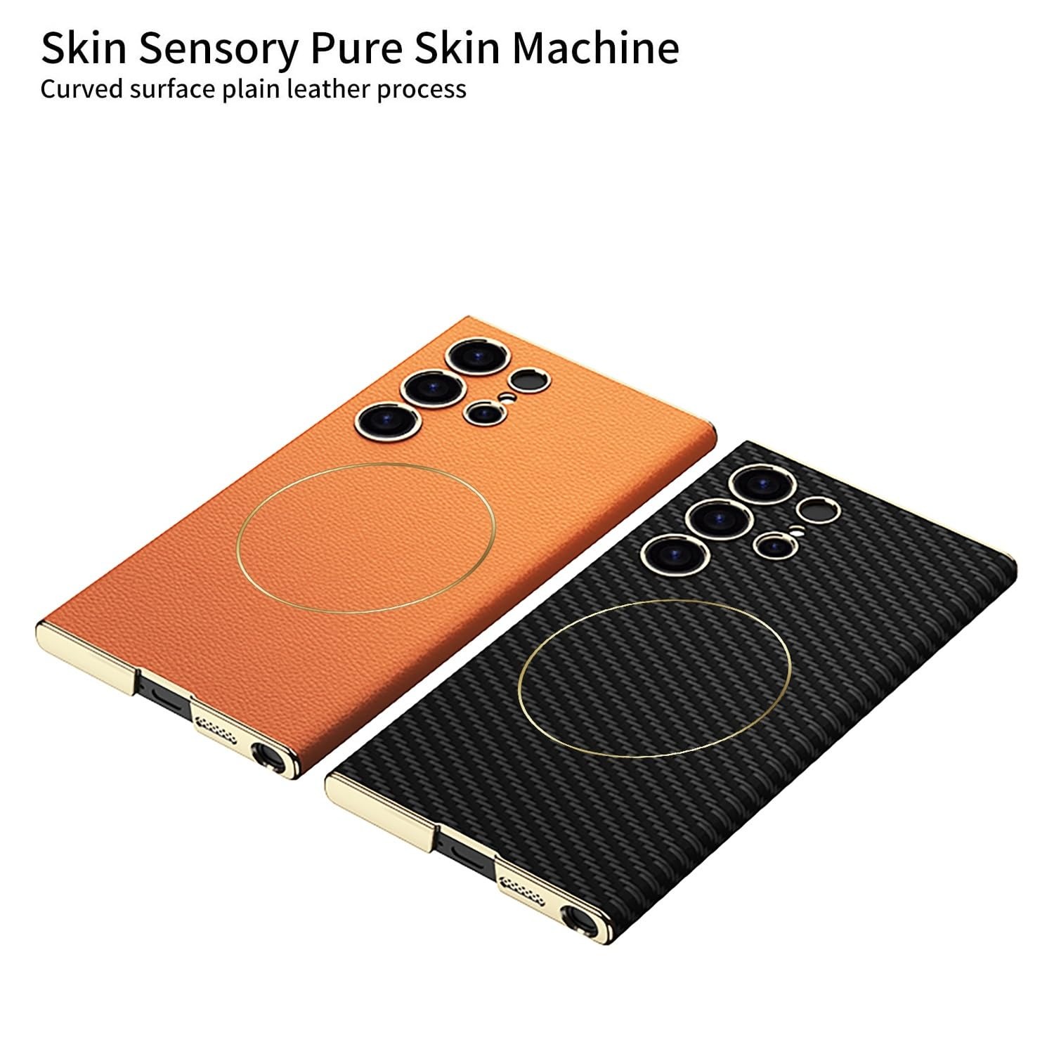 Leather Case Compatible with Samsung Galaxy S24 Ultra and Compatible with Magsafe Charging Electroplated Hard PC Lightweight Cover, Orange - Image 4